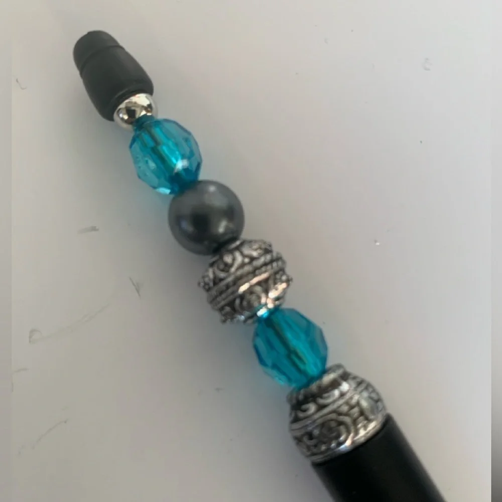 Hand crafted Beaded Pen, black ink with extra refillable ink.